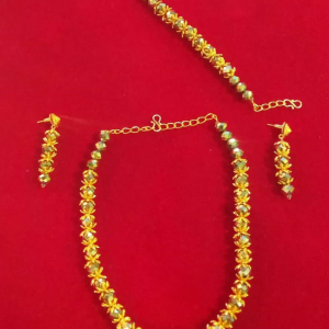 Ensemble collier plaqué or avec des perles de couleur verte-EB0001