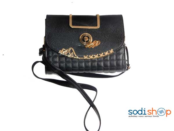 Mini sac à épaule noir détail or -SK0003