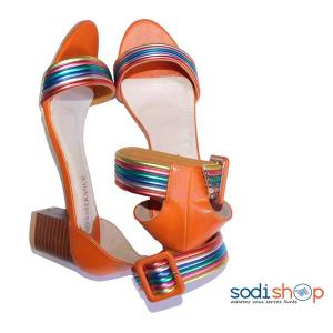 Chaussure à petit talon Esperance couleur orange avec bretelle multicouleur pointure-41-KS0007