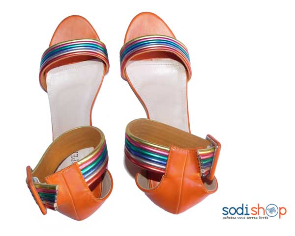 Chaussure à petit talon Esperance couleur orange avec bretelle multicouleur pointure-41-KS0007 – Image 3