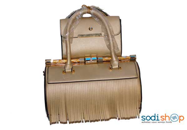 Sac à main couleur or forme cylindre 2pièces -DB0005