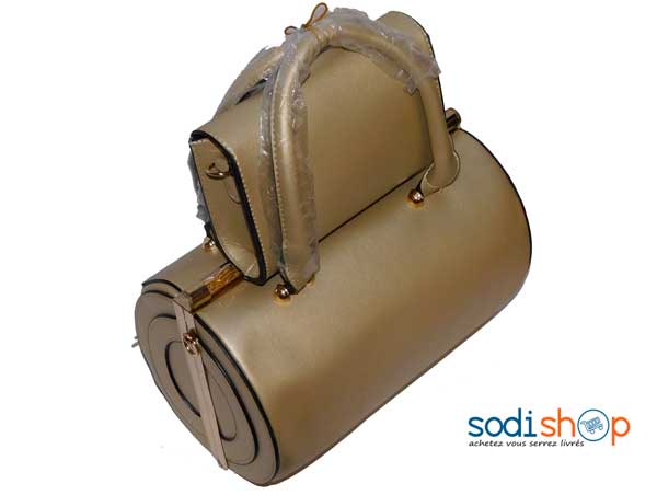 Sac à main couleur or forme cylindre 2pièces -DB0005 – Image 2