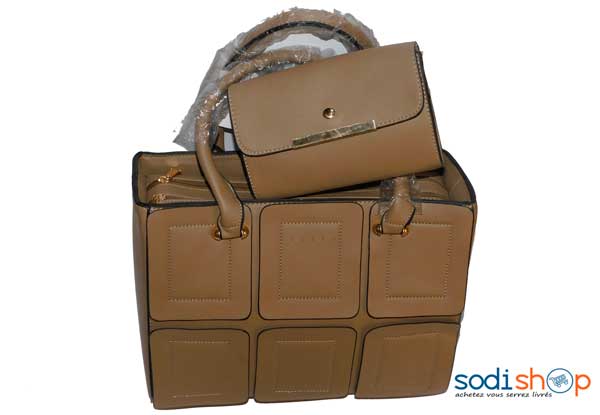 Sac à main grande dame couleur mastic SUSEN 2pièces -DB0005 – Image 2