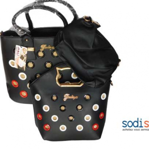 Sac à main grande dame noir 3 pièces-SK0003