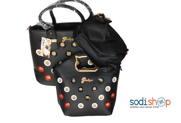 Sac à main grande dame noir 3 pièces-SK0003