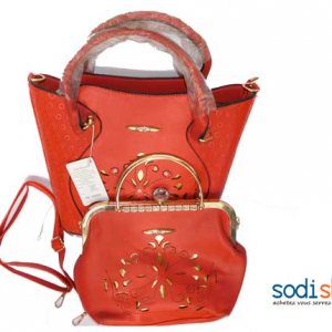 Sac à main grande dame rouge 2 pièces -SK0003