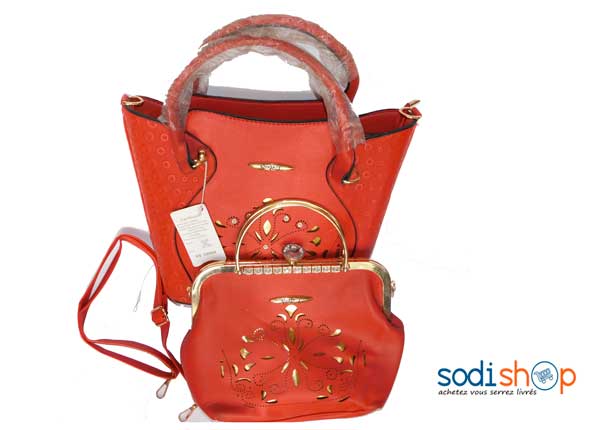 Sac à main grande dame rouge 2 pièces -SK0003