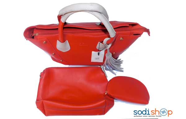 Sac à main rouge 3pièces-KS0007