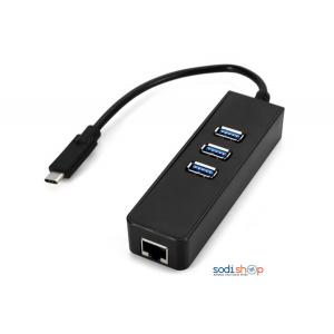 Adaptateur USB type C 3.0 3ports tube avec ethernet Gital