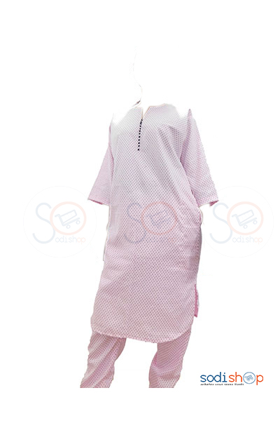 Prêt à porter pour femme tissu coton rose blanche motif