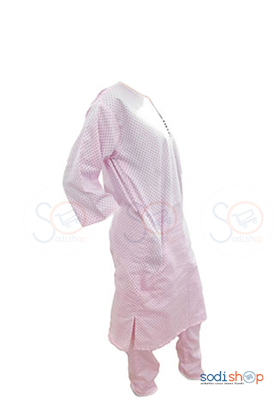 Prêt à porter pour femme tissu coton rose blanche motif – Image 2