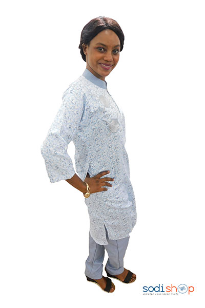 Prêt à porter pour femme tissu coton bleu blanche motif – Image 2
