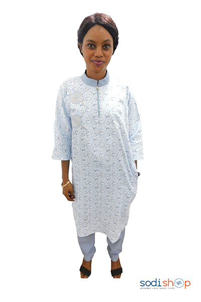Prêt à porter pour femme tissu coton bleu blanche motif – Image 4