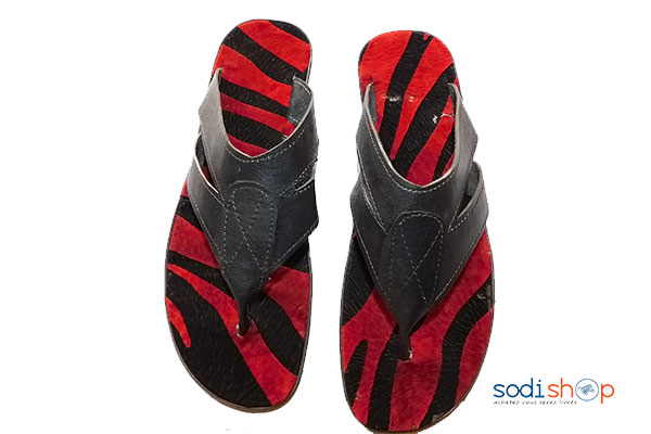 Chaussure pour homme Tapette en cuir rouge noir