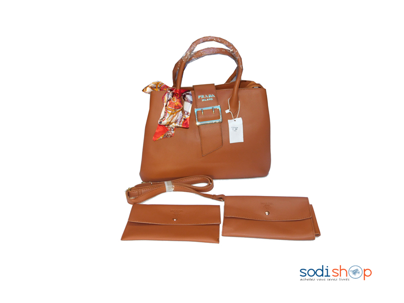 Ensemble Sac à Main Prada + Pochette couleur Marron KS0009 – Image 2
