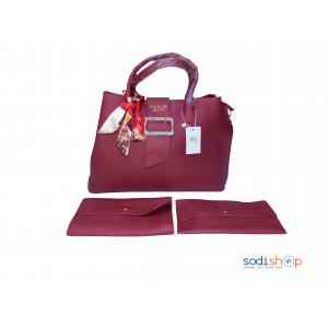 Ensemble Sac à Main Prada + Pochette couleur Rouge Bordeau KS009