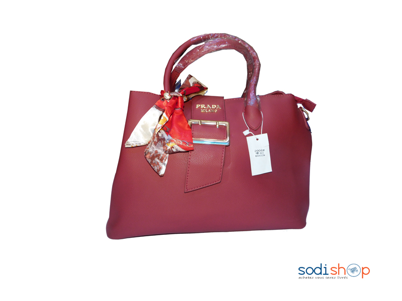Ensemble Sac à Main Prada + Pochette couleur Rouge Bordeau KS009 – Image 2