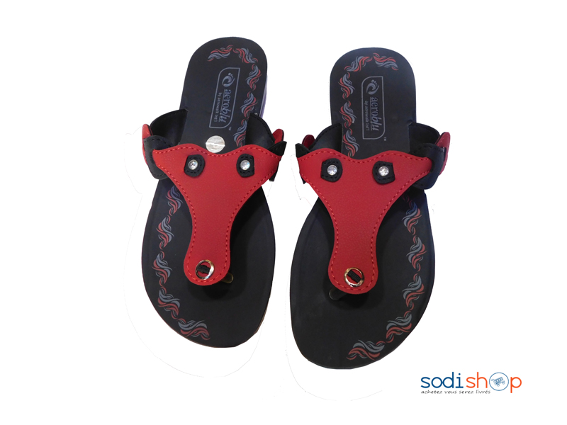 Sandale Pour Femme Couleur Noire/ Rouge KS0009