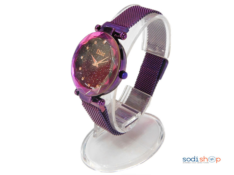 Montre Femme Violet Cadre Noir +Pierre – Image 2