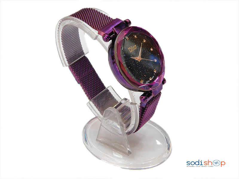 Montre Femme Violet Cadre Noir +Pierre – Image 3