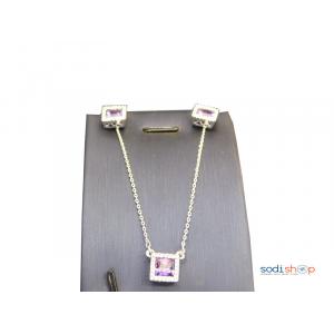 Ensemble argenté annaux pierre violet +collier +boucle