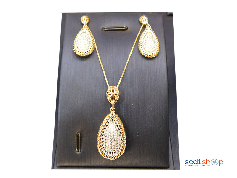 Ensemble Bijoux annaux doré strase en plaque or