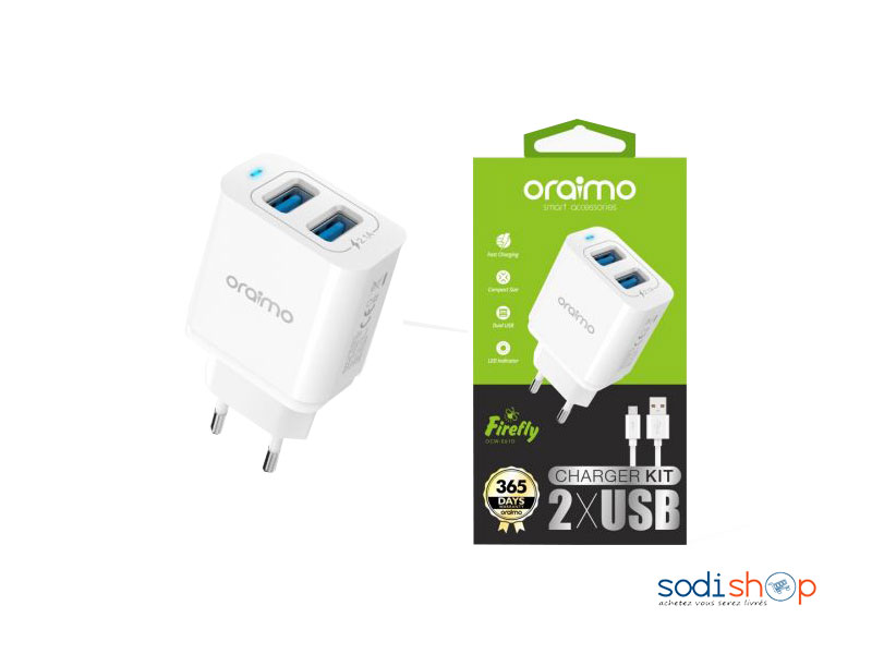 Chargeur Kit 2 x USB OCW-E61D Oraimo KTS00184