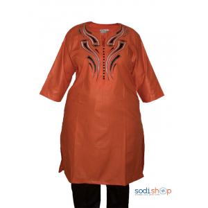 Sodifini- Ensemble Orange Noir pour Femme style Africain - MJ0021