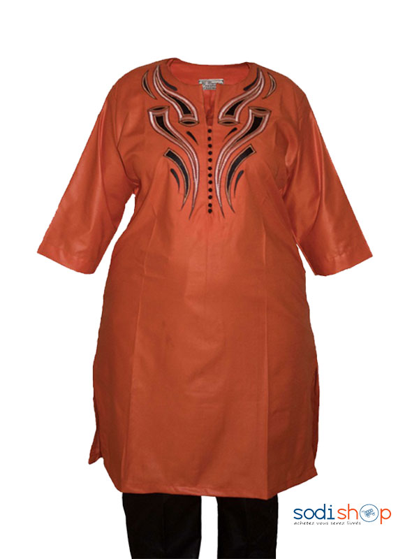 Sodifini- Ensemble Orange Noir pour Femme style Africain - MJ0021
