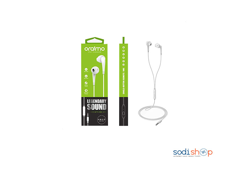 Ecouteurs Oraimo OEP-E21 oreillettes audio intra-auriculaires - son HD avec micro