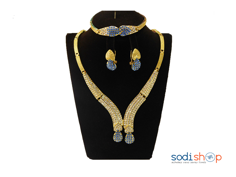 Ensemble de Bijoux luxe +2 boucle d’oreille - Bracelet -plaqué or