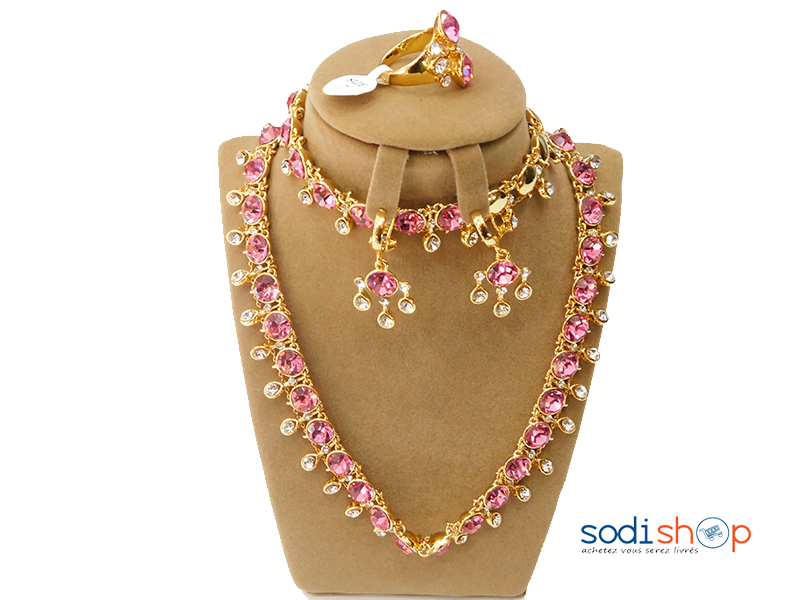 Ensemble de Bijoux en Perle +2 Boucle +Bracelet+Bague -plaqué or