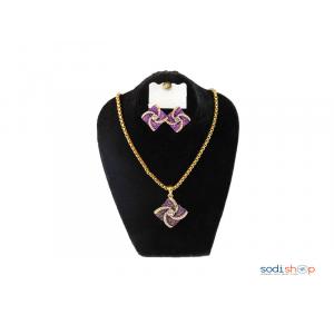 Ensemble de Bijou collier violet +2 boucle d'oreille - plaque d'or
