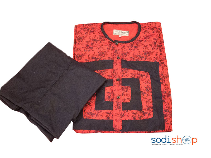 Sodifini - Ensemble Homme Style Africain - Rouge Noir - Manche Longue - MJ0022 – Image 2