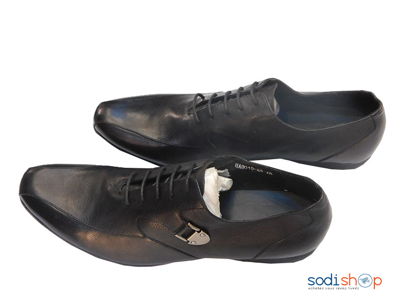 Chaussure Soulier Pour Homme en Cuir Couleur Noire à Lacet PL0034 – Image 2