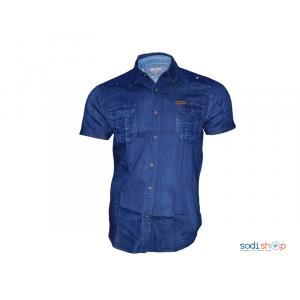 Chemise en Jean Pour Homme Manche Courte Couleur Bleue PL0034