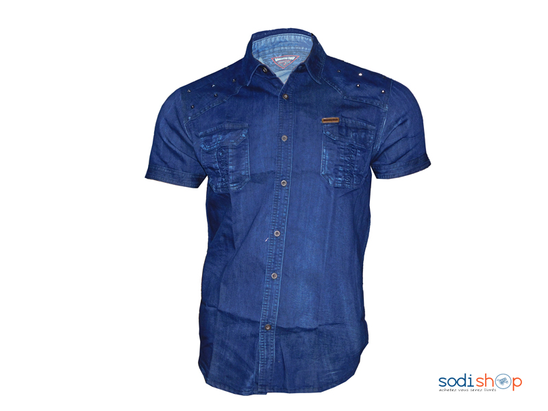 Chemise en Jean Pour Homme Manche Courte Couleur Bleue PL0034