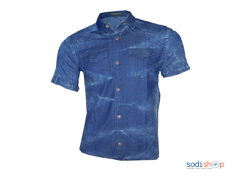 Chemise en Jean Pour Homme Manche Courte Couleur bleue PL0034