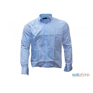 Chemise bleu ciel à rayures blanches