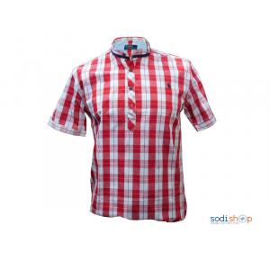 Chemise à carreau Manche Courte Blanc-Rouge Pour Homme