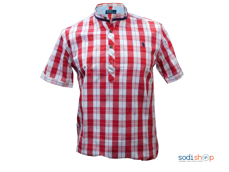 Chemise à carreau Manche Courte Blanc-Rouge Pour Homme