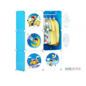 Armoire de Rangement de Vêtements  Double Battants 6 Cubes Bleu-Blanc Mobile - CH0029