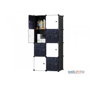 Armoire de Rangement de Vêtements Double Battants 8 Cubes Noir-Blanc Mobile - CH0029