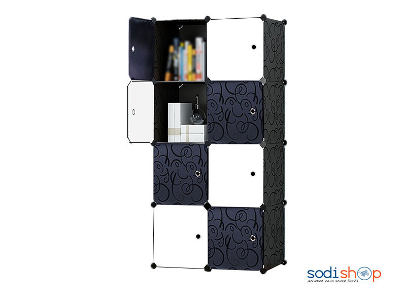 Armoire de Rangement de Vêtements Double Battants 8 Cubes Noir-Blanc Mobile - CH0029