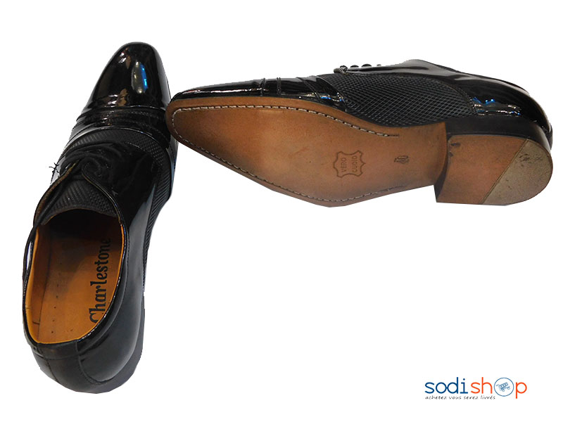 Soulier Charlestone à Lacet Pour Homme Couleur Noire Verni PL0034
