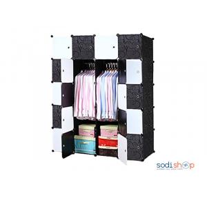 Armoire à Rangement de Vêtement Couleur Noir Bleue 4 Portières -CH0029