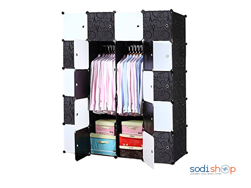 Armoire à Rangement de Vêtement Couleur Noir Bleue 4 Portières -CH0029
