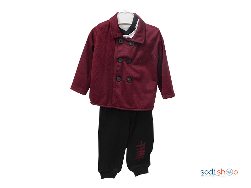 Habit Pour Enfant Complet Veston+ Pantalon Couleur Rouge et Noire SY0027