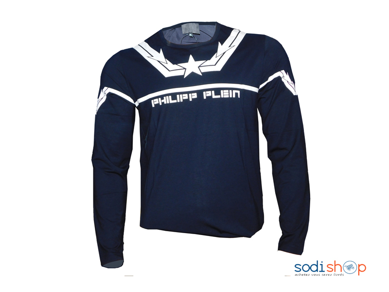 Philipp Plein Tee-Shirt Manche Longue Bleu Pour Homme