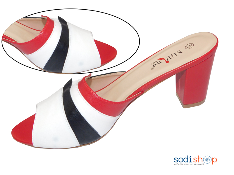 Sandale Rouge blanc+Motif Noir à talon pour Femme Milano 0998-2 MI0023 – Image 3